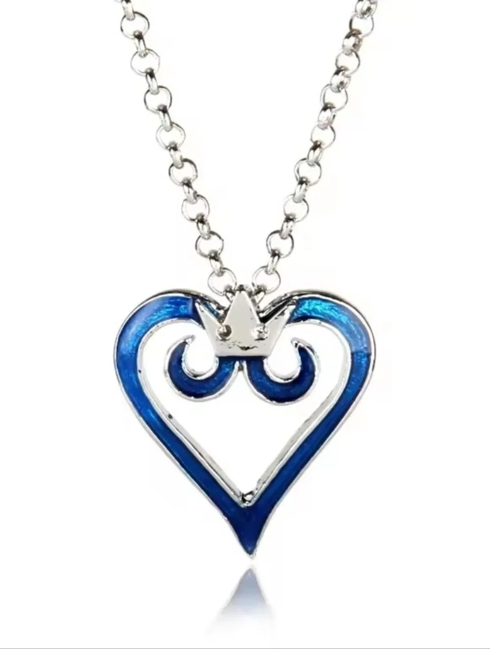 Kingdom Hearts Blue Heart & Crown Silver Tone Necklace